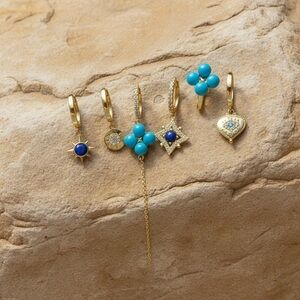 Evil eye Gold and Blue Charm Earrings Set